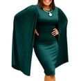 thumbnail image 1 of Women's Crew Neck Collar Pleated Cape Sleeve Loose Dress Elegant Short Dress, 1 of 3