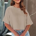thumbnail image 1 of Women's Crew Neck Cropped T Shirts Short Sleeve Loose Shoulder Crop Tee Tops Shirt Juniors Tan Raglan Shirt Women Sleeve T Tee Shirts Girls Long Sleeved Shirt Oversized Tees for Women Big Shirt Summer, 1 of 5