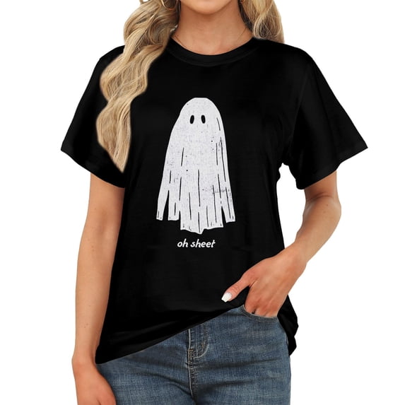 Women's Crew Neck Fall Halloween Oh Sheet Ghost Graphic Casual Thanksgiving Tops