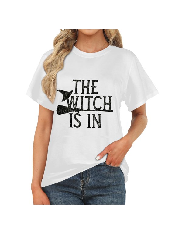 Women's Crew Neck Fall Halloween The Witch Is In Graphic Casual Thanksgiving Tops