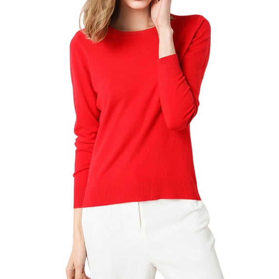 Women's Crew Neck Fitted Long Sleeve Knit Base Sweater Red S