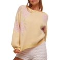 thumbnail image 1 of Women's Crew Neck Floral Jacquard Cropped Knit Pullover Yellow L, 1 of 9