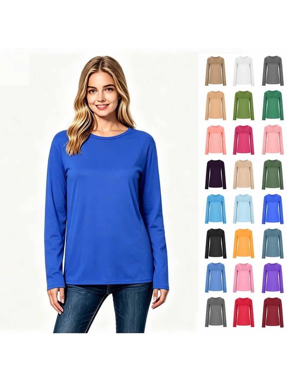 Women’s Crew Neck Long Sleeve Basic T-Shirt,Lightweight Solid Casual Top, Women's Size S-4XL