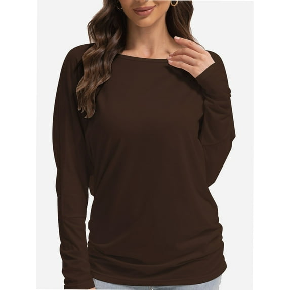 Women's Crew Neck Long Sleeve Bat Wing Dolman Top Premium Shirt