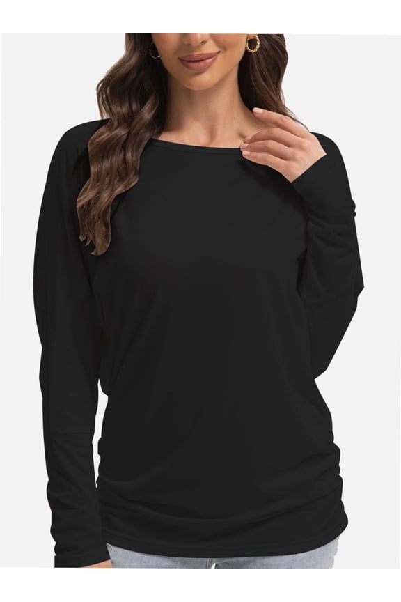 Women's Crew Neck Long Sleeve Bat Wing Dolman Top Premium Shirt
