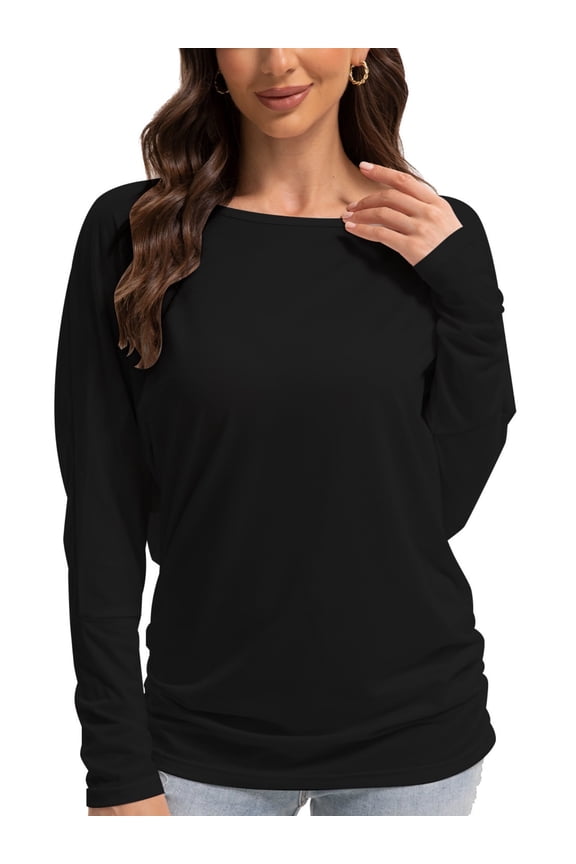 Women's Crew Neck Long Sleeve Bat Wing Dolman Top Premium Shirt