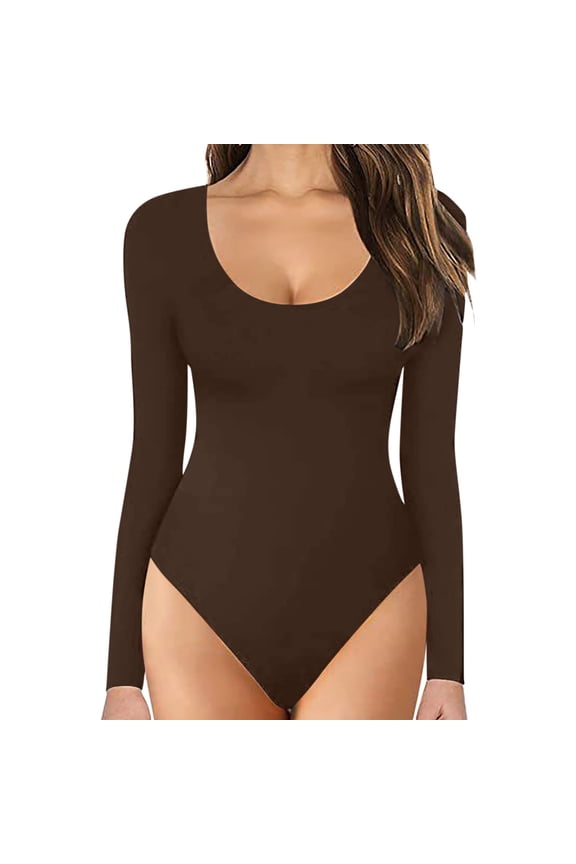 Women's Crew Neck Long Sleeve Bodysuit – Comfortable Second Skin Fit Top – Sexy Body Suit with Snap Closure – S-XXL