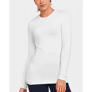 GLASS HOUSE APPAREL Women's Crew Neck Long Sleeve Cotton T-Shirt Soft Stretchy Tee Slim Fit Top (Large, White)