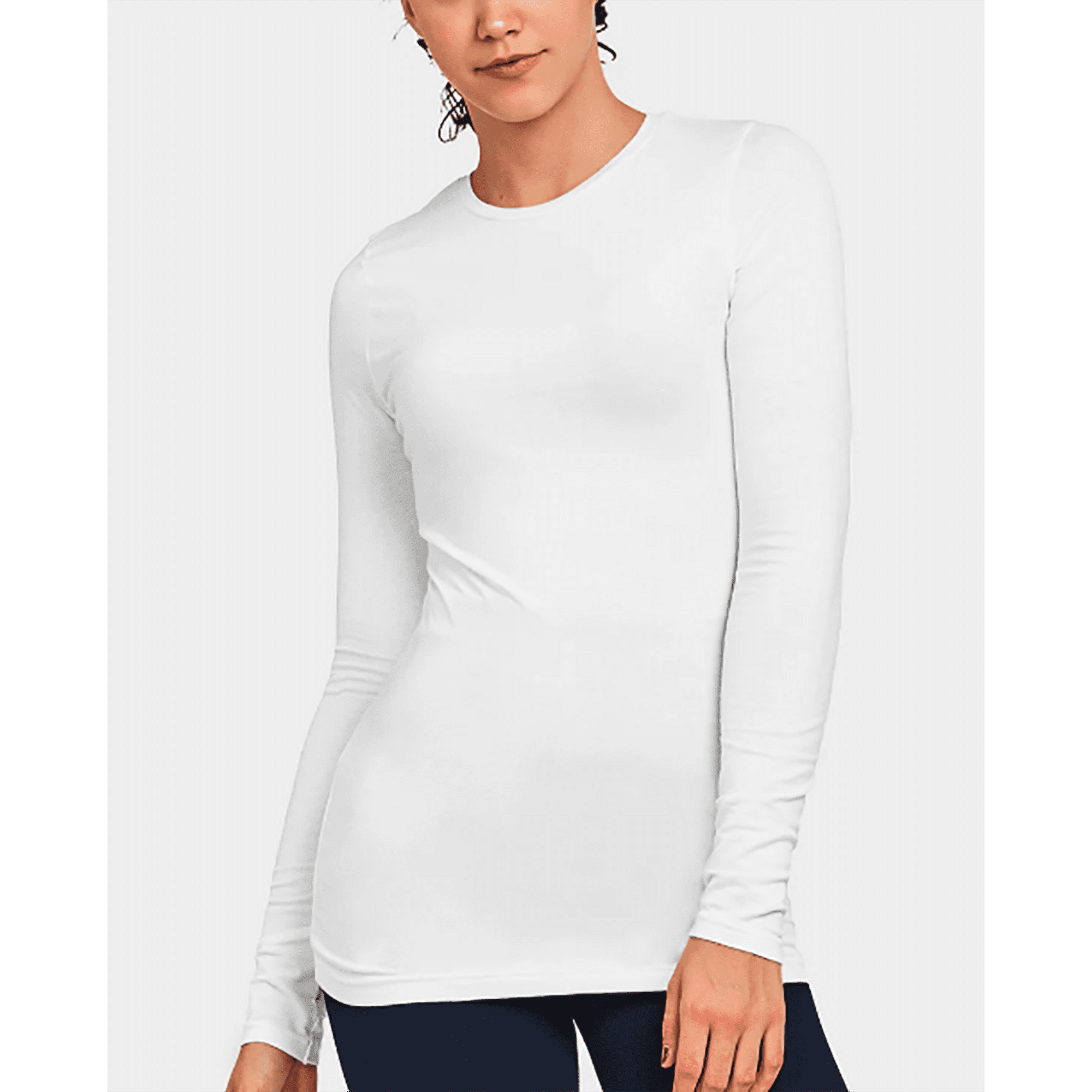 dis identifikation peeling Women's Crew Neck Long Sleeve Cotton T-Shirt Soft Stretchy Tee Slim Fit Top  (Large, White) - Walmart.com
