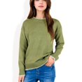 thumbnail image 1 of Women's Crew Neck Long Sleeve Knit Sweater with Contrast Trim and Ribbed Hem - Medium, Green, 1 of 6