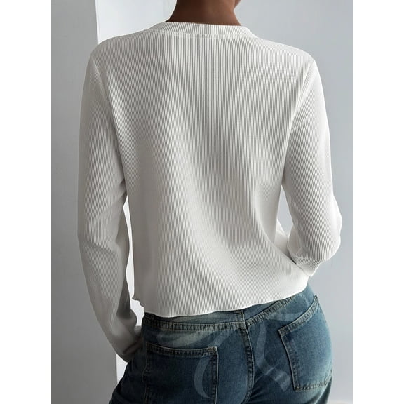 Women's Crew Neck Long Sleeve Loose Drop Shoulder Casual Minimalist Top, Versatile Daily Outfit For Fall Wear