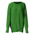 thumbnail image 1 of Women's Crew Neck Long Sleeve Pullover Sweater Soft Knit Casual Comfortable Solid Color Ripped Hem Top, 1 of 2