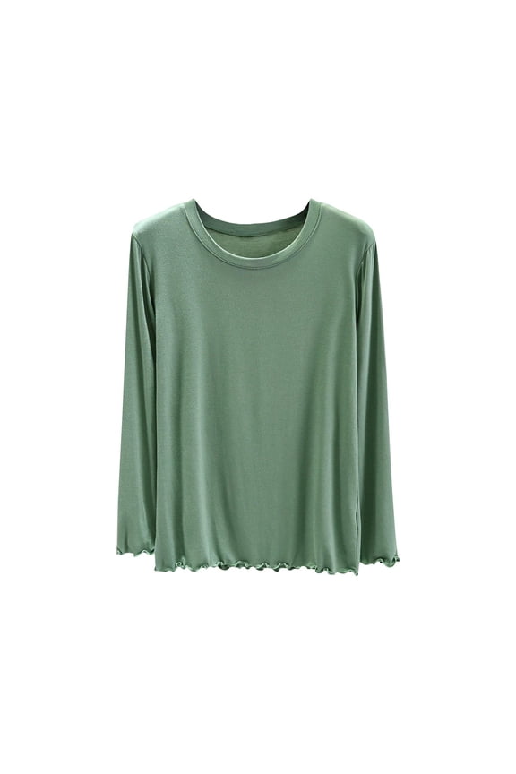 Women's Crew Neck Long Sleeve Shirts Solid Color Basic Loose Fit Layering Tops Soft Comfortable Fall Winter Blouse