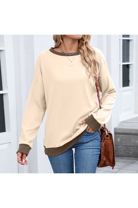 Women's Crew Neck Long Sleeve Strip Catching Wool Lantern Sleeve Button Decorative
