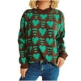 thumbnail image 1 of Women's Crew Neck Long Sleeve Sweaters Cute Heart Printed Knitted Top Casual Oversized Pullover Sweatshirt (Green M), 1 of 6