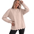 thumbnail image 1 of Women's Crew Neck Long Sleeve Sweatshirt Drop Shoulder Scallop Hem Casual Pullover Top Fall Layering Beige,XXL, 1 of 3