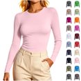thumbnail image 1 of Women's Crew Neck Long Sleeve T-Shirt, Slim Fit Solid Basic Casual Top,L,Women's Plus Size, 1 of 6