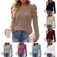 thumbnail image 1 of Women's Crew Neck Long Sleeve Top, Solid Ribbed Cuff Casual Blouse,L,Women's Plus Size, 1 of 7