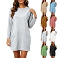 thumbnail image 1 of Women's Crew Neck Long Sleeve Tunic Dress, Solid Casual Mini Dress with Pockets, Loose Fit Everyday Sweater Dress for Fall Winter Daily Outfits Gray XL(XL), 1 of 8