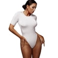 thumbnail image 1 of Women's Crew Neck Mid Sleeve Bodysuit, JIANLAI Slim Fit Stretchy Basic Tight Everyday Jumpsuit Tube Tops for Women, 1 of 5