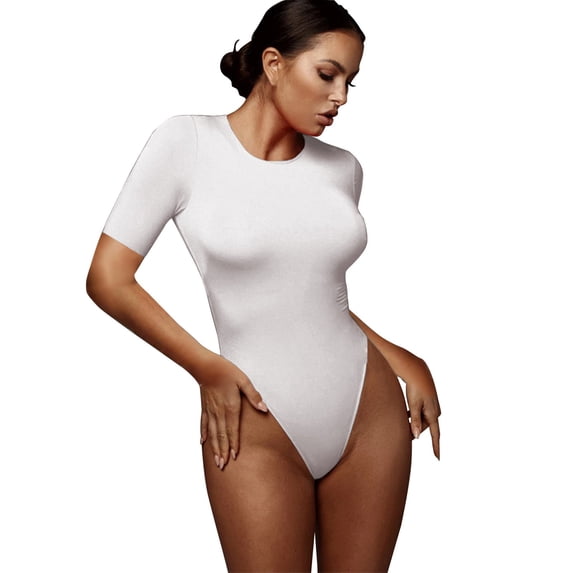 Women's Crew Neck Mid Sleeve Bodysuit, JIANLAI Slim Fit Stretchy Basic Tight Everyday Jumpsuit Tube Tops for Women