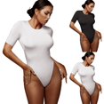 thumbnail image 1 of Women's Crew Neck Mid Sleeve Bodysuit, JIANLAI Slim Fit Stretchy Basic Tight Everyday Jumpsuit Tube Tops for Women, 1 of 6