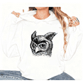 thumbnail image 1 of Women's Crew Neck Printed Cotton Hoodie Owl Line Art Pattern Casual Edgy Hooded Long-Sleeved White S-2XL, 1 of 6