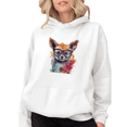 thumbnail image 1 of Women's Crew Neck Printed Cotton Hoodie Stylish Sunglasses Chihuahua Pattern Casual Unique Hooded Long-Sleeved White S-2XL, 1 of 6