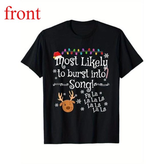Women's Crew Neck Printed Cotton Tee Christmas Singing Funny Slogan Pattern Casual Cute Black S-5XL
