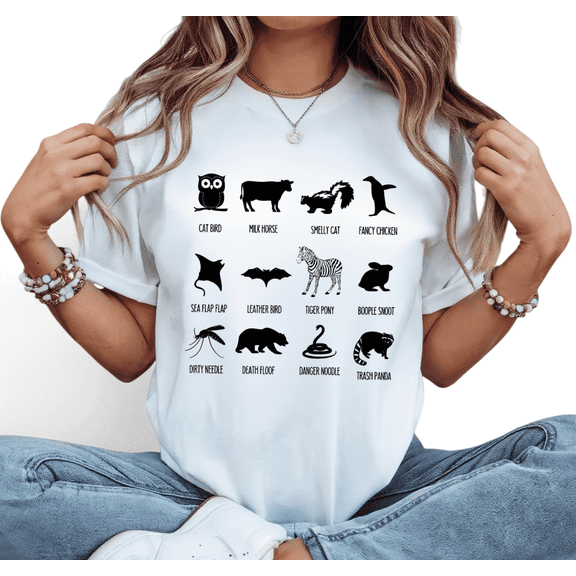 Women's Crew Neck Printed Cotton Tee Funny Animal Nicknames Casual Loose T Shirt Graphic Tees Tops White S-5XL