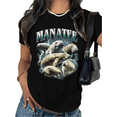 thumbnail image 1 of Women's Crew Neck Printed Cotton Tee Manatee Group Graphic Casual Loose T Shirt Graphic Tees Tops Black S-5XL, 1 of 5