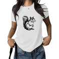 thumbnail image 1 of Women's Crew Neck Printed Cotton Tee Squirrel Hand Drawn Graphic Casual Loose T Shirt Graphic Tees Tops White S-5XL, 1 of 4
