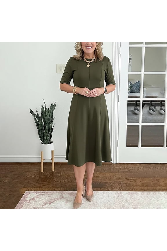 Women's Crew Neck Professional Dress, Solid Color Elegant Office Wear Dress, Work Appropriate Business Casual Dress for Women, Formal and Career Attire Green XXL