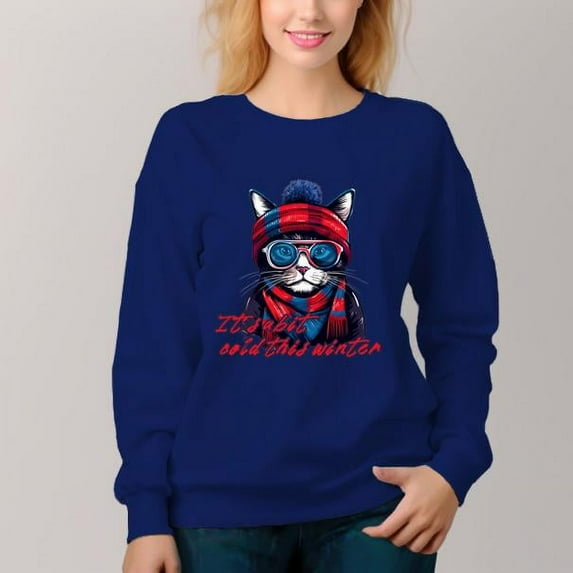 Women's Crew Neck Pullover Cozy Clothes Autumn Winter-Cat Print