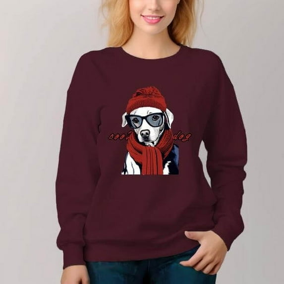 Women's Crew Neck Pullover Cozy Clothes Autumn Winter-Cool Dog Print