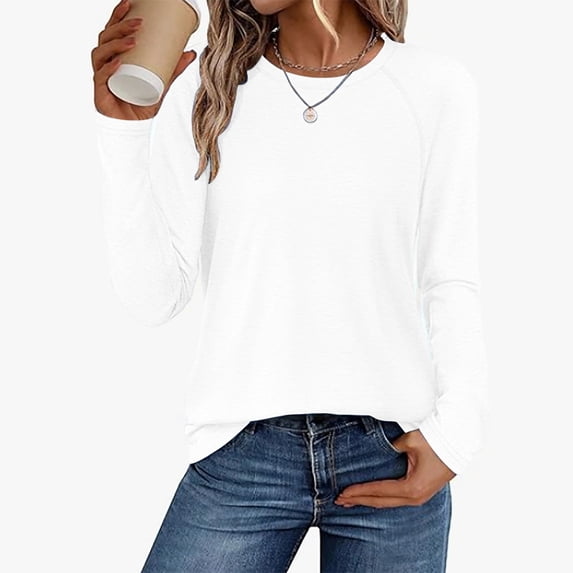 Women's Crew Neck Raglan Long Sleeve T Shirt, Solid Loose Casual Basic Layering Top,XXL,Women's Plus Size