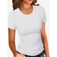 thumbnail image 1 of Women's Crew Neck Ribbed Fitted Shirt, Basic Short Sleeves Slim Fit Tops Summer T Shirt, 1 of 7