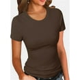 thumbnail image 1 of Women's Crew Neck Ribbed Fitted Shirt, Basic Short Sleeves Slim Fit Tops Summer T Shirt, 1 of 7