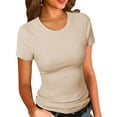 thumbnail image 1 of Women's Crew Neck Ribbed Fitted Shirt, Basic Short Sleeves Slim Fit Tops Summer T Shirt, 1 of 8