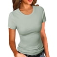 thumbnail image 1 of Women's Crew Neck Ribbed Fitted Shirt, Basic Short Sleeves Slim Fit Tops Summer T Shirt, 1 of 7
