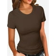 thumbnail image 1 of Women's Crew Neck Ribbed Fitted Shirt, Basic Short Sleeves Slim Fit Tops Summer T Shirt, 1 of 7