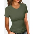 thumbnail image 1 of Women's Crew Neck Ribbed Fitted Shirt, Basic Short Sleeves Slim Fit Tops Summer T Shirt, 1 of 7