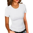 thumbnail image 1 of Women's Crew Neck Ribbed Fitted Shirt, Basic Short Sleeves Slim Fit Tops Summer T Shirt, 1 of 7