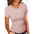 thumbnail image 1 of Women's Crew Neck Ribbed Fitted Shirt, Basic Short Sleeves Slim Fit Tops Summer T Shirt, 1 of 7