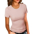 thumbnail image 1 of Women's Crew Neck Ribbed Fitted Shirt, Basic Short Sleeves Slim Fit Tops Summer T Shirt, 1 of 7