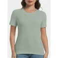 thumbnail image 1 of Women's Crew Neck Ribbed Fitted Shirt Basic Short Sleeves Summer T Shirt Tops, 1 of 7