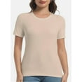 thumbnail image 1 of Women's Crew Neck Ribbed Fitted Shirt Basic Short Sleeves Summer T Shirt Tops, 1 of 7