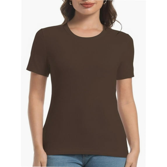 Women's Crew Neck Ribbed Fitted Shirt Basic Short Sleeves Summer T Shirt Tops