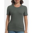 thumbnail image 1 of Women's Crew Neck Ribbed Fitted Shirt Basic Short Sleeves Summer T Shirt Tops, 1 of 7