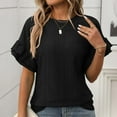 thumbnail image 1 of Women's Crew Neck Ruffle Blouses Casual Fashion Tops Loose Fit Tee Blouse Tops Short Sleeve T Shirts, 1 of 1